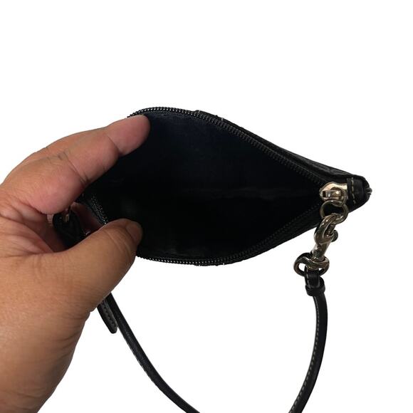 Coach Monogram Fabric Mini Zip Top Wristlet Black - Picture 3 of 5
